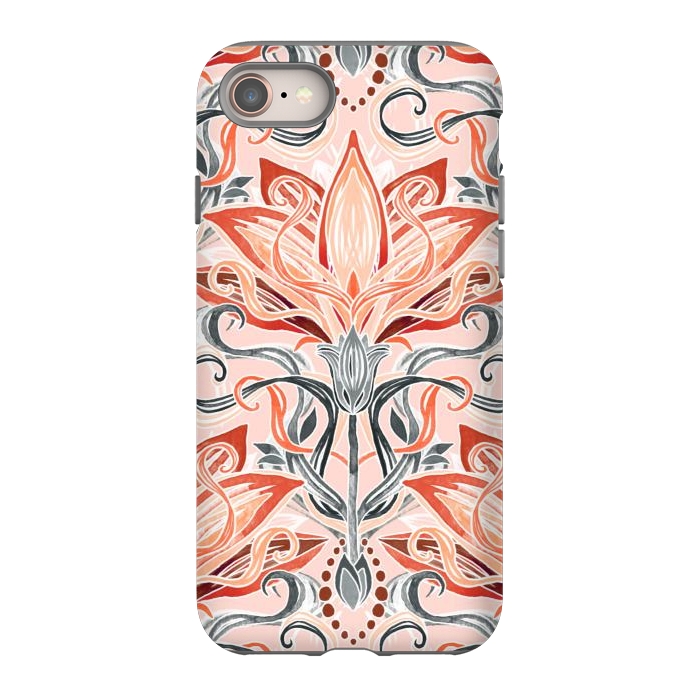 iPhone 8 StrongFit Coral and Grey Watercolor Art Nouveau Aloe by Micklyn Le Feuvre