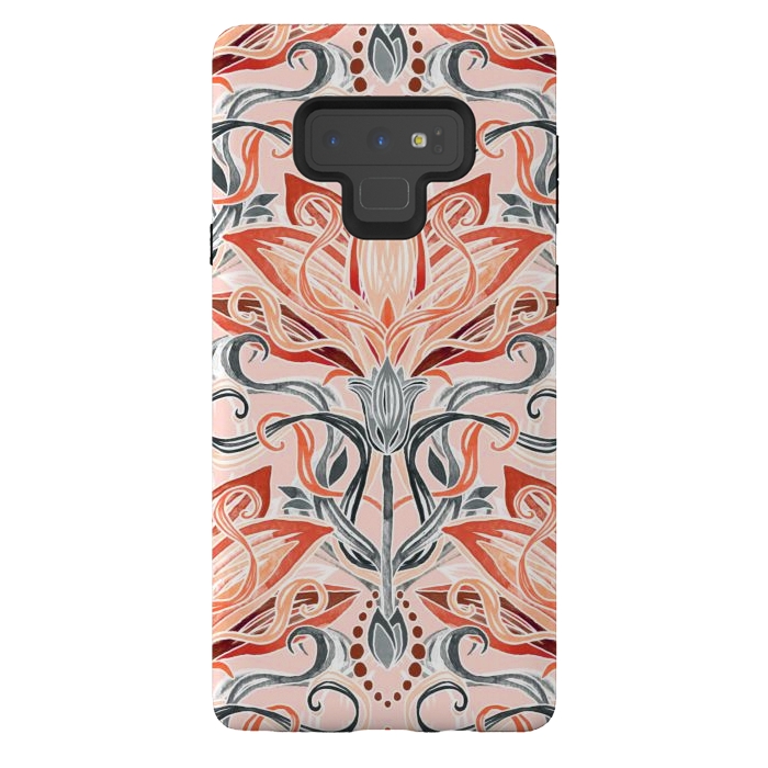 Galaxy Note 9 StrongFit Coral and Grey Watercolor Art Nouveau Aloe by Micklyn Le Feuvre