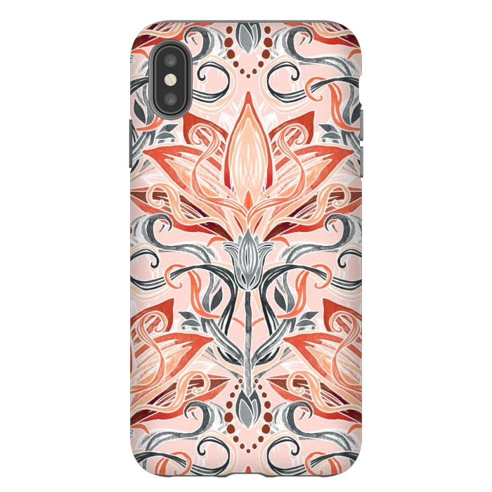 iPhone Xs Max StrongFit Coral and Grey Watercolor Art Nouveau Aloe by Micklyn Le Feuvre