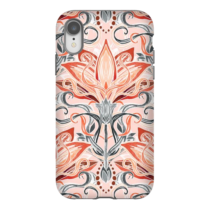 iPhone Xr StrongFit Coral and Grey Watercolor Art Nouveau Aloe by Micklyn Le Feuvre