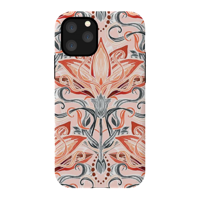 iPhone 11 Pro StrongFit Coral and Grey Watercolor Art Nouveau Aloe by Micklyn Le Feuvre