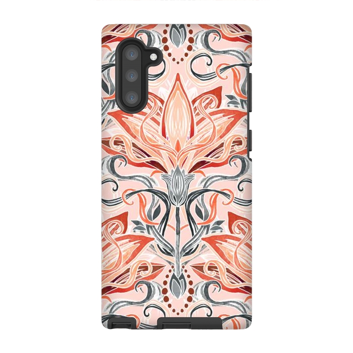 Galaxy Note 10 StrongFit Coral and Grey Watercolor Art Nouveau Aloe by Micklyn Le Feuvre