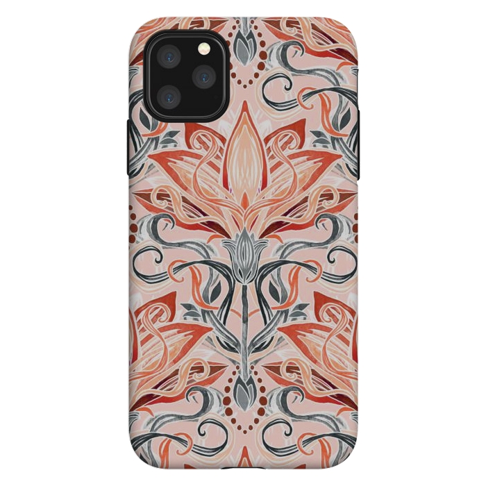 iPhone 11 Pro Max StrongFit Coral and Grey Watercolor Art Nouveau Aloe by Micklyn Le Feuvre