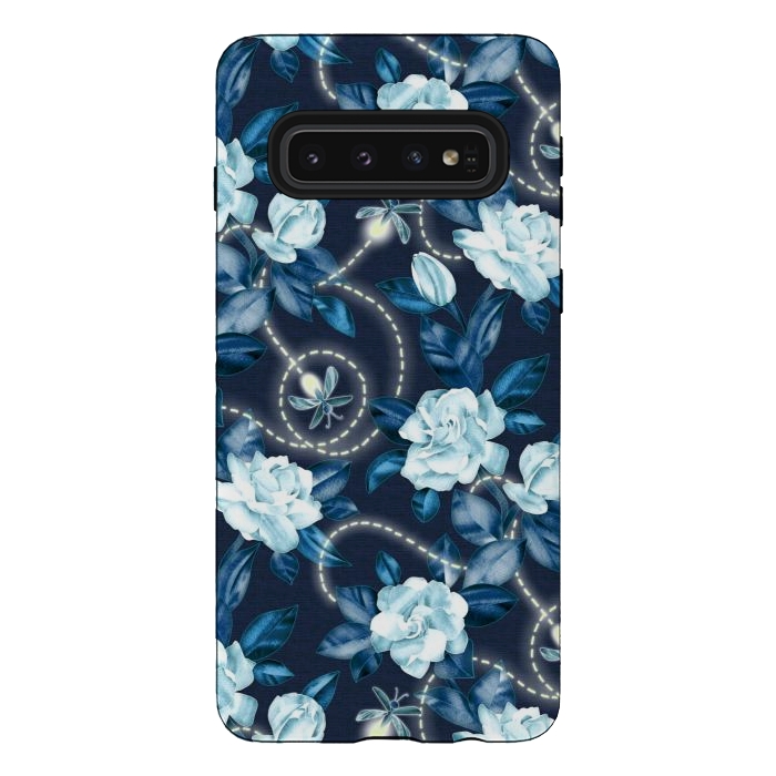 Galaxy S10 StrongFit Midnight Sparkles - fireflies and flowers by Micklyn Le Feuvre