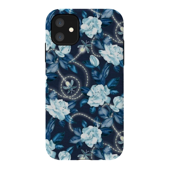 iPhone 11 StrongFit Midnight Sparkles - fireflies and flowers by Micklyn Le Feuvre