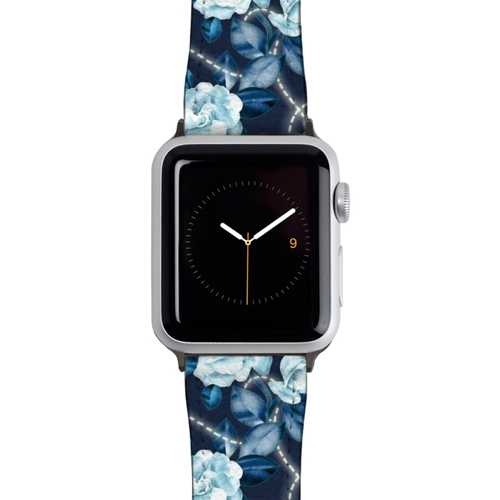 Watch 38mm / 40mm Strap PU leather Midnight Sparkles - fireflies and flowers by Micklyn Le Feuvre
