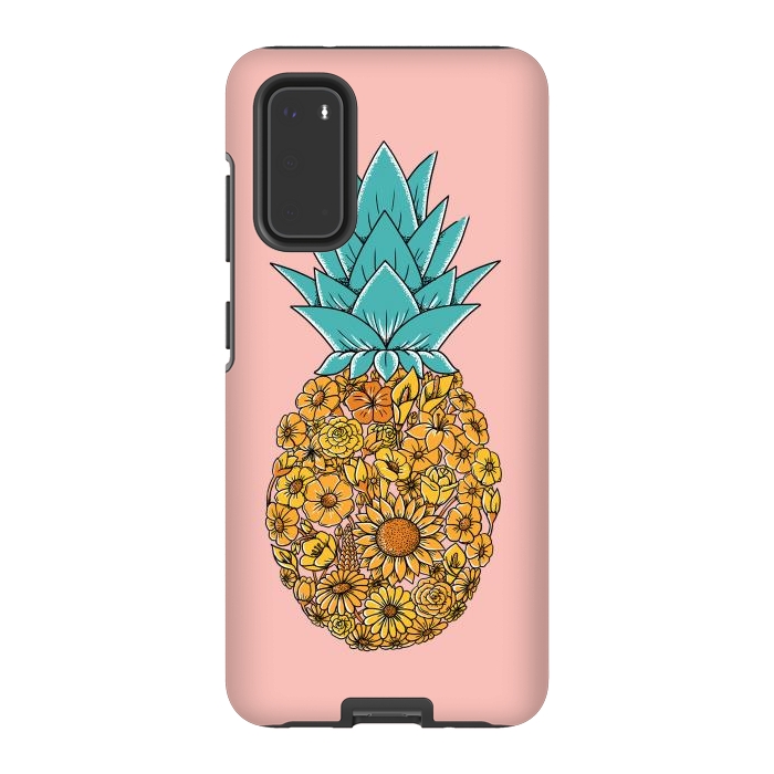 Galaxy S20 StrongFit Pineapple Floral Pink by Coffee Man