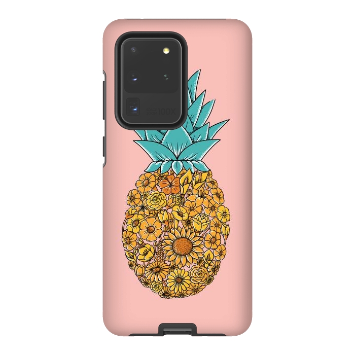 Galaxy S20 Ultra StrongFit Pineapple Floral Pink by Coffee Man