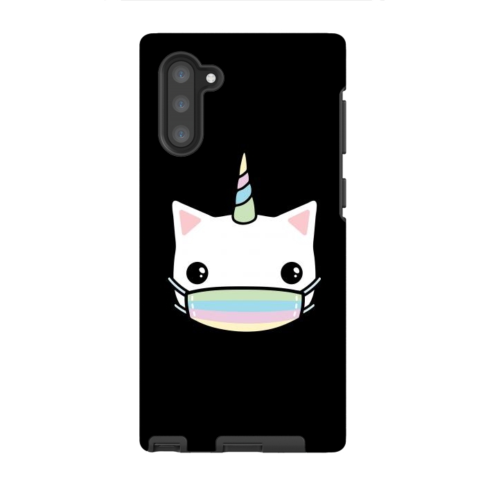 Galaxy Note 10 StrongFit Rainbow face mask cat by Laura Nagel
