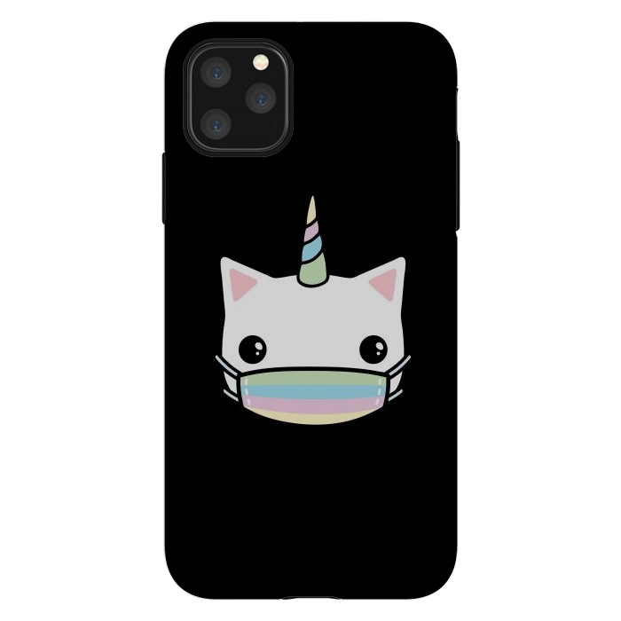 iPhone 11 Pro Max StrongFit Rainbow face mask cat by Laura Nagel