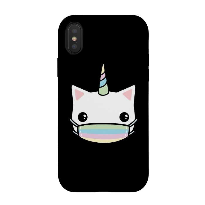 iPhone Xs / X StrongFit Rainbow face mask cat by Laura Nagel