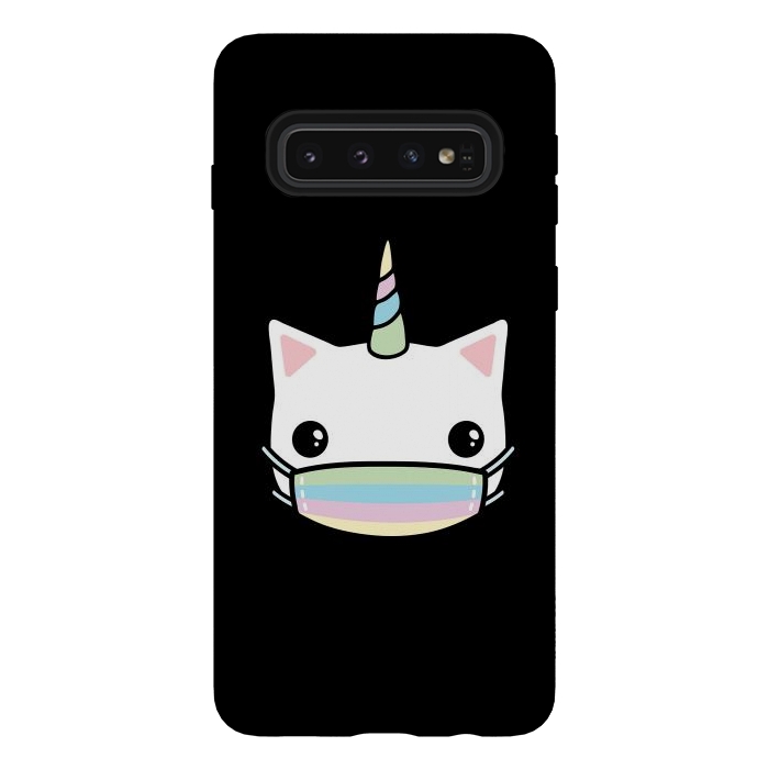 Galaxy S10 StrongFit Rainbow face mask cat by Laura Nagel