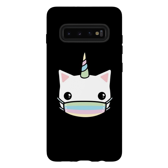 Galaxy S10 plus StrongFit Rainbow face mask cat by Laura Nagel