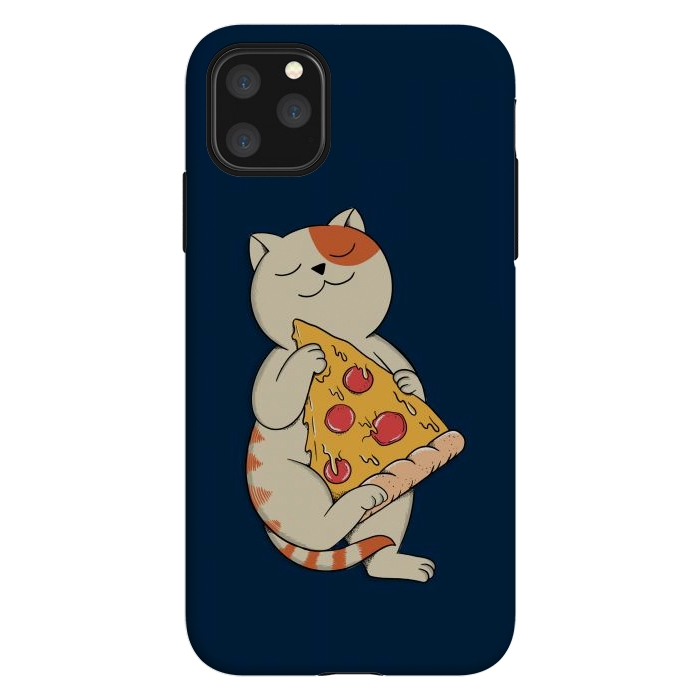 iPhone 11 Pro Max StrongFit Cat and Pizza Blue by Coffee Man