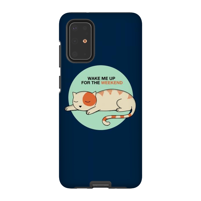 Galaxy S20 Plus StrongFit Cat wake me up blue by Coffee Man