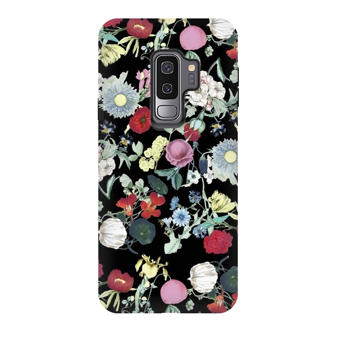 Galaxy S9 plus StrongFit Elegant botanical flowers on black background by Oana 