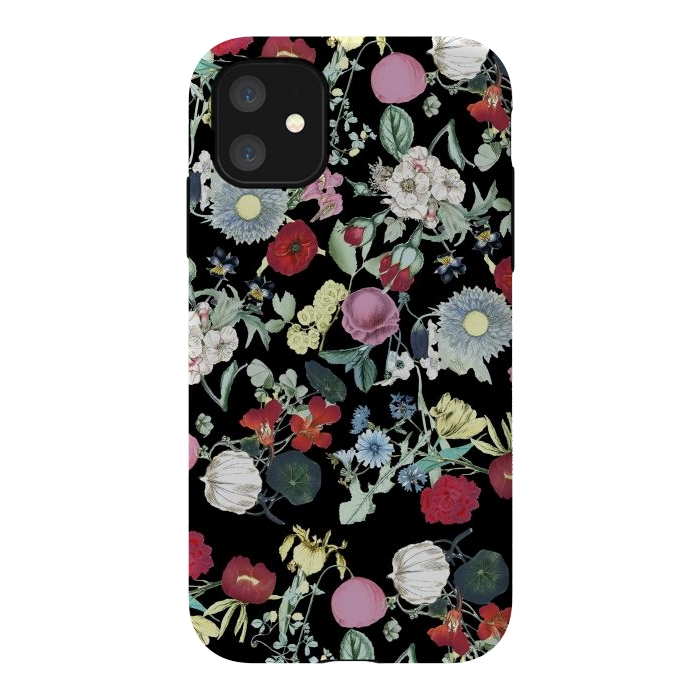 iPhone 11 StrongFit Elegant botanical flowers on black background by Oana 