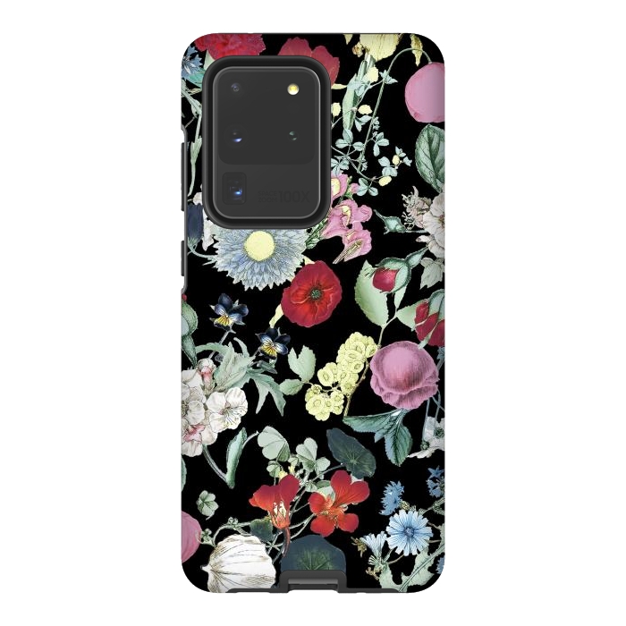 Galaxy S20 Ultra StrongFit Vintage flower garden - rich colors on black by Oana 