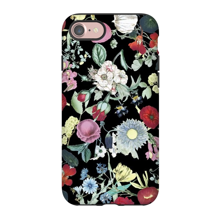 iPhone 7 StrongFit Vintage flower garden - rich colors on black by Oana 