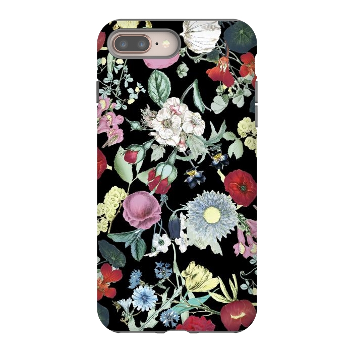 iPhone 7 plus StrongFit Vintage flower garden - rich colors on black by Oana 