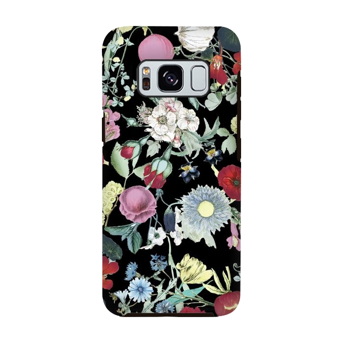 Galaxy S8 StrongFit Vintage flower garden - rich colors on black by Oana 
