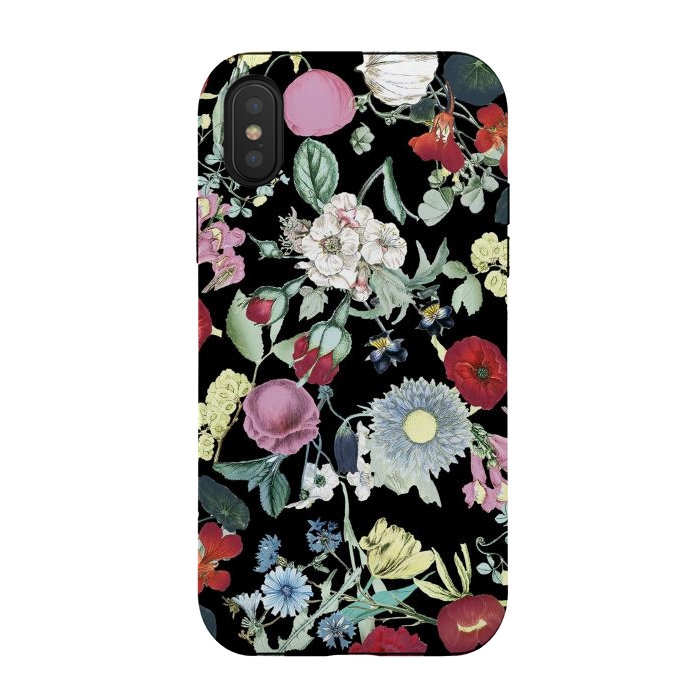 iPhone Xs / X StrongFit Vintage flower garden - rich colors on black by Oana 