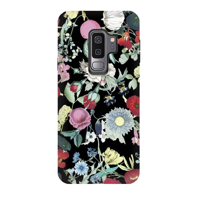 Galaxy S9 plus StrongFit Vintage flower garden - rich colors on black by Oana 