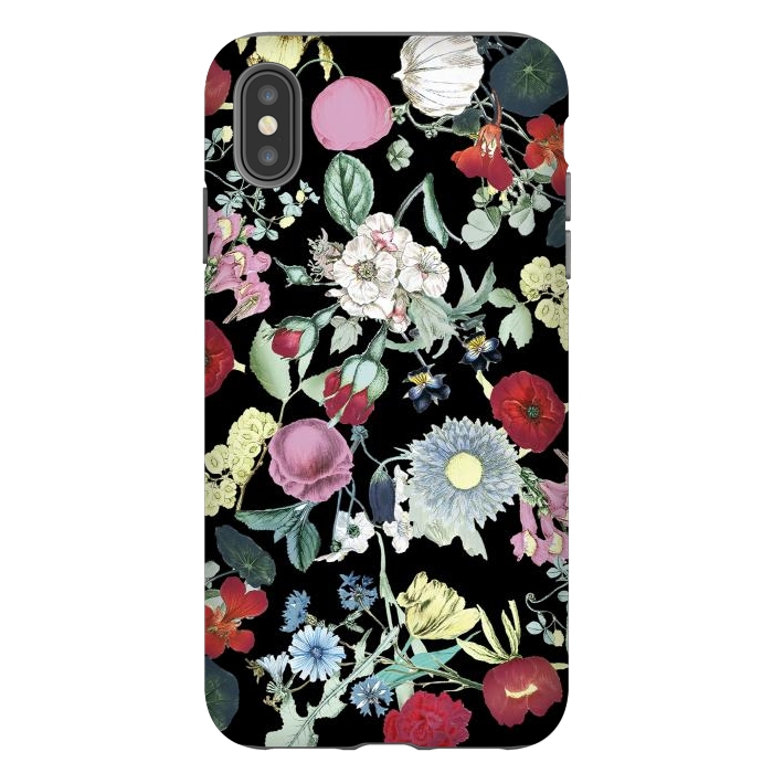 iPhone Xs Max StrongFit Vintage flower garden - rich colors on black by Oana 