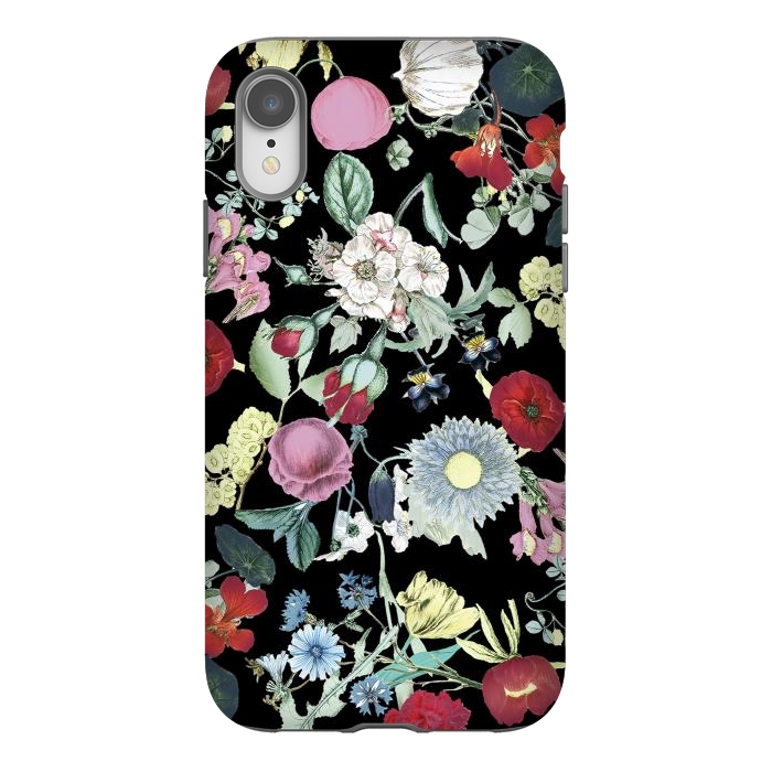 iPhone Xr StrongFit Vintage flower garden - rich colors on black by Oana 