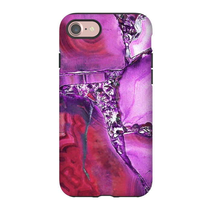 iPhone 7 StrongFit Vibrant red pink geode and rhinestones by Oana 