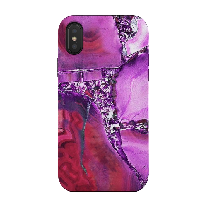 iPhone Xs / X StrongFit Vibrant red pink geode and rhinestones by Oana 