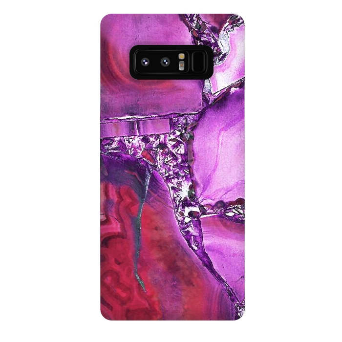 Galaxy Note 8 StrongFit Vibrant red pink geode and rhinestones by Oana 