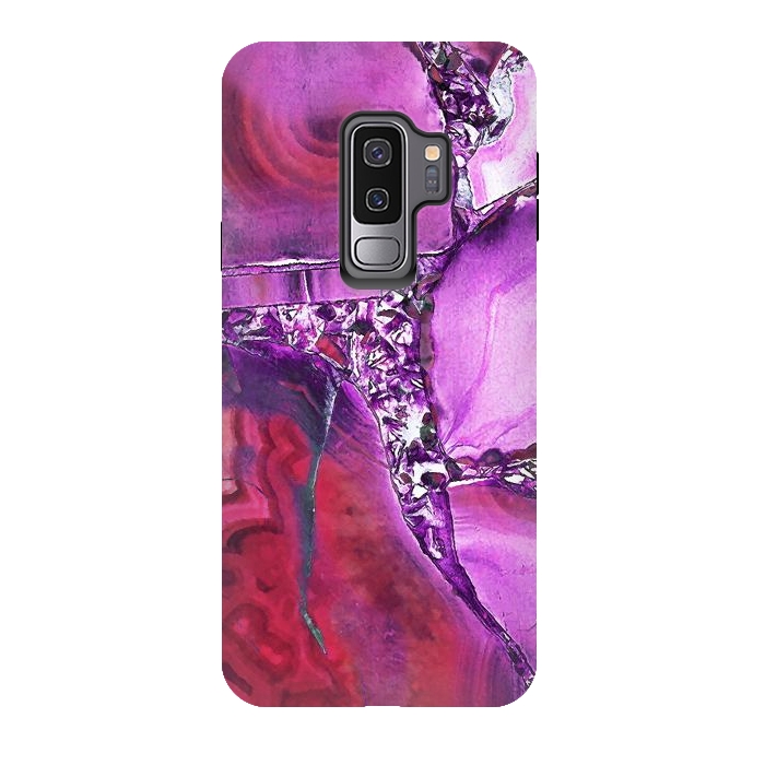 Galaxy S9 plus StrongFit Vibrant red pink geode and rhinestones by Oana 