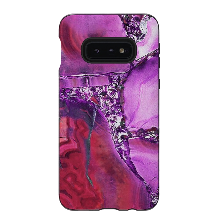 Galaxy S10e StrongFit Vibrant red pink geode and rhinestones by Oana 