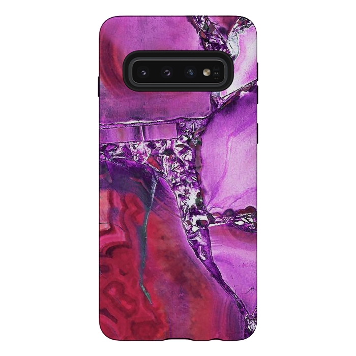 Galaxy S10 StrongFit Vibrant red pink geode and rhinestones by Oana 