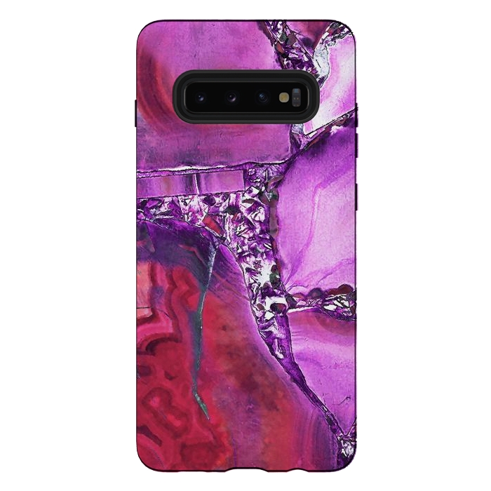 Galaxy S10 plus StrongFit Vibrant red pink geode and rhinestones by Oana 