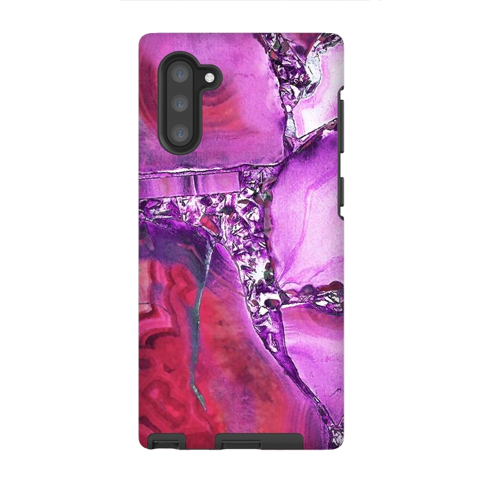 Galaxy Note 10 StrongFit Vibrant red pink geode and rhinestones by Oana 