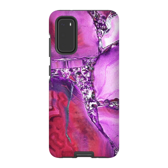 Galaxy S20 StrongFit Vibrant red pink geode and rhinestones by Oana 