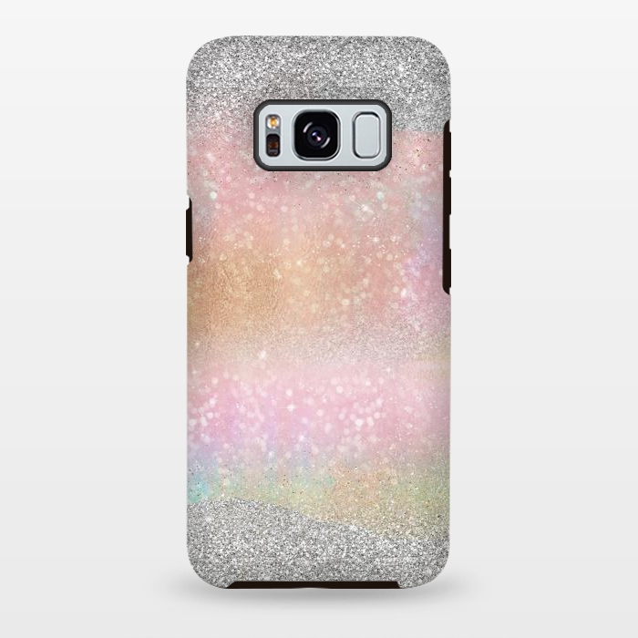 Galaxy S8 plus StrongFit Elegant Silver Gold strokes rainbow glow Glitter abstract image by InovArts