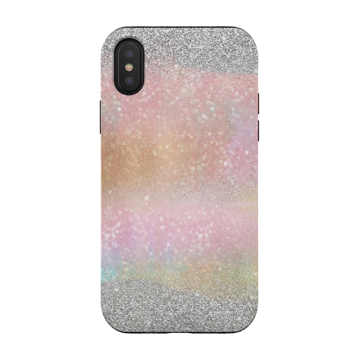 iPhone Xs / X StrongFit Elegant Silver Gold strokes rainbow glow Glitter abstract image by InovArts