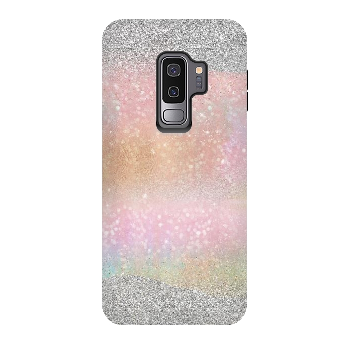 Galaxy S9 plus StrongFit Elegant Silver Gold strokes rainbow glow Glitter abstract image by InovArts