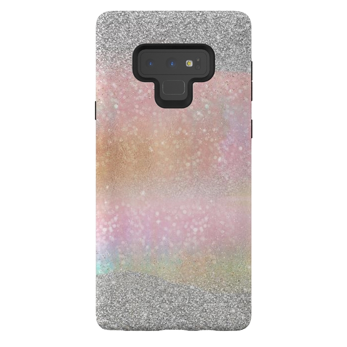Galaxy Note 9 StrongFit Elegant Silver Gold strokes rainbow glow Glitter abstract image by InovArts
