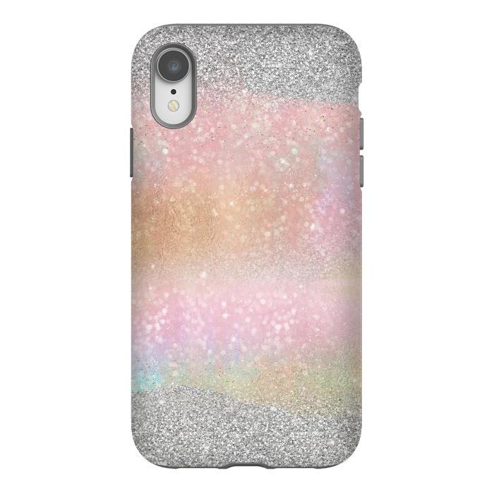 iPhone Xr StrongFit Elegant Silver Gold strokes rainbow glow Glitter abstract image by InovArts