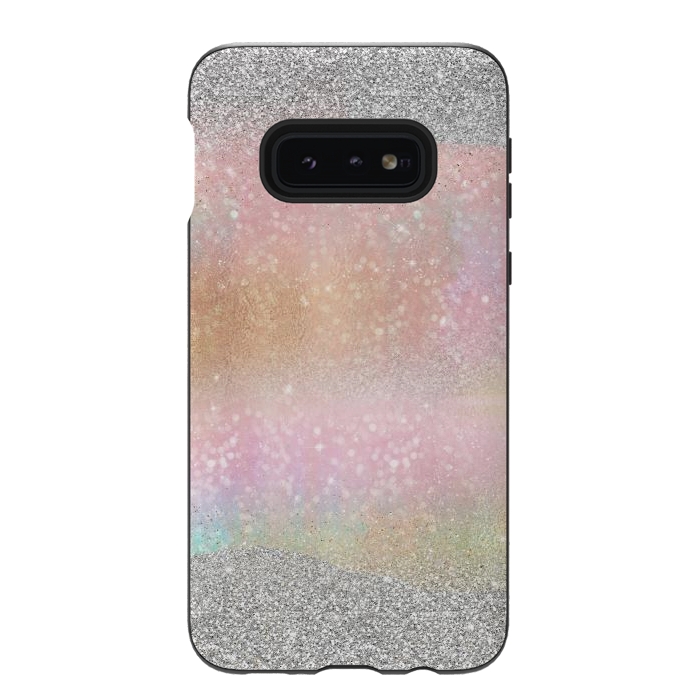 Galaxy S10e StrongFit Elegant Silver Gold strokes rainbow glow Glitter abstract image by InovArts