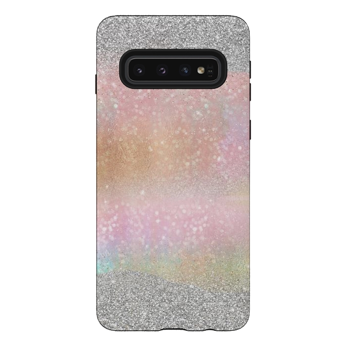 Galaxy S10 StrongFit Elegant Silver Gold strokes rainbow glow Glitter abstract image by InovArts