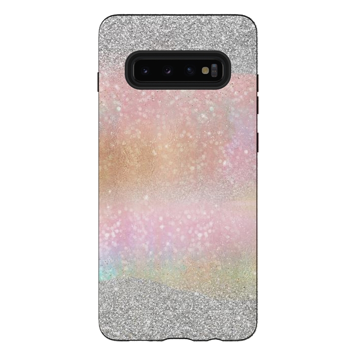 Galaxy S10 plus StrongFit Elegant Silver Gold strokes rainbow glow Glitter abstract image by InovArts