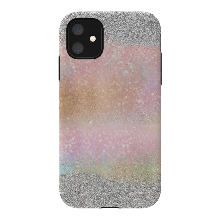 iPhone 11 StrongFit Elegant Silver Gold strokes rainbow glow Glitter abstract image by InovArts