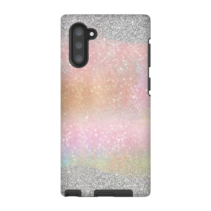 Galaxy Note 10 StrongFit Elegant Silver Gold strokes rainbow glow Glitter abstract image by InovArts