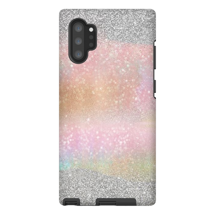 Galaxy Note 10 plus StrongFit Elegant Silver Gold strokes rainbow glow Glitter abstract image by InovArts