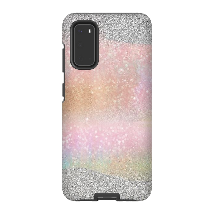Galaxy S20 StrongFit Elegant Silver Gold strokes rainbow glow Glitter abstract image by InovArts